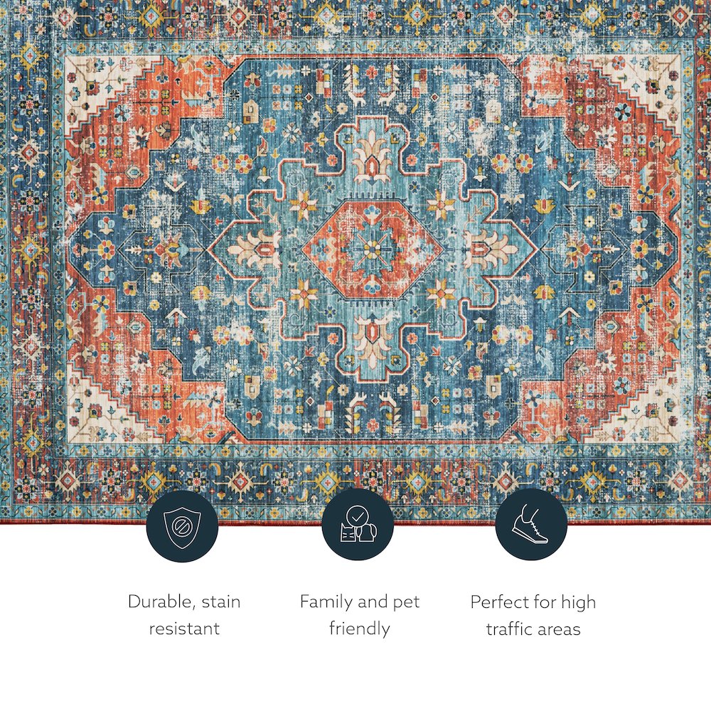 Washable Markum Teal/Rust 2x8, Rug. Picture 4