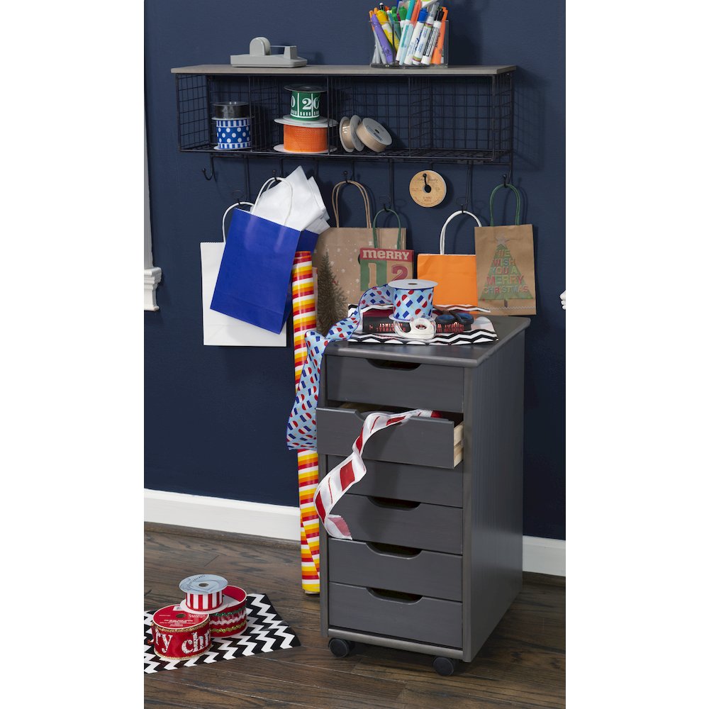 Cary Six Drawer Rolling Storage Cart, Grey. Picture 5