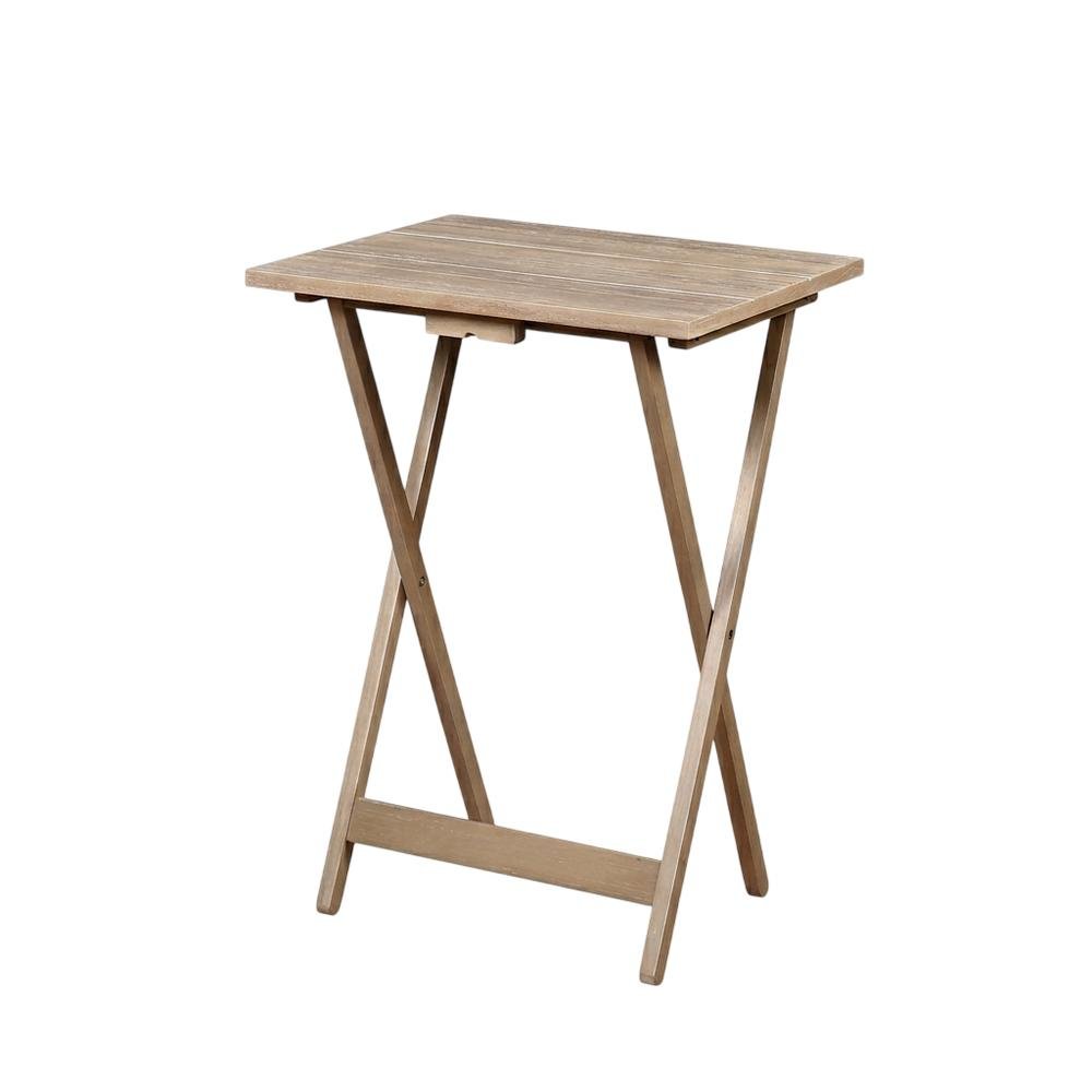 Gray Acacia Tray Table Set with Solid Wood and MDF Construction. Picture 1