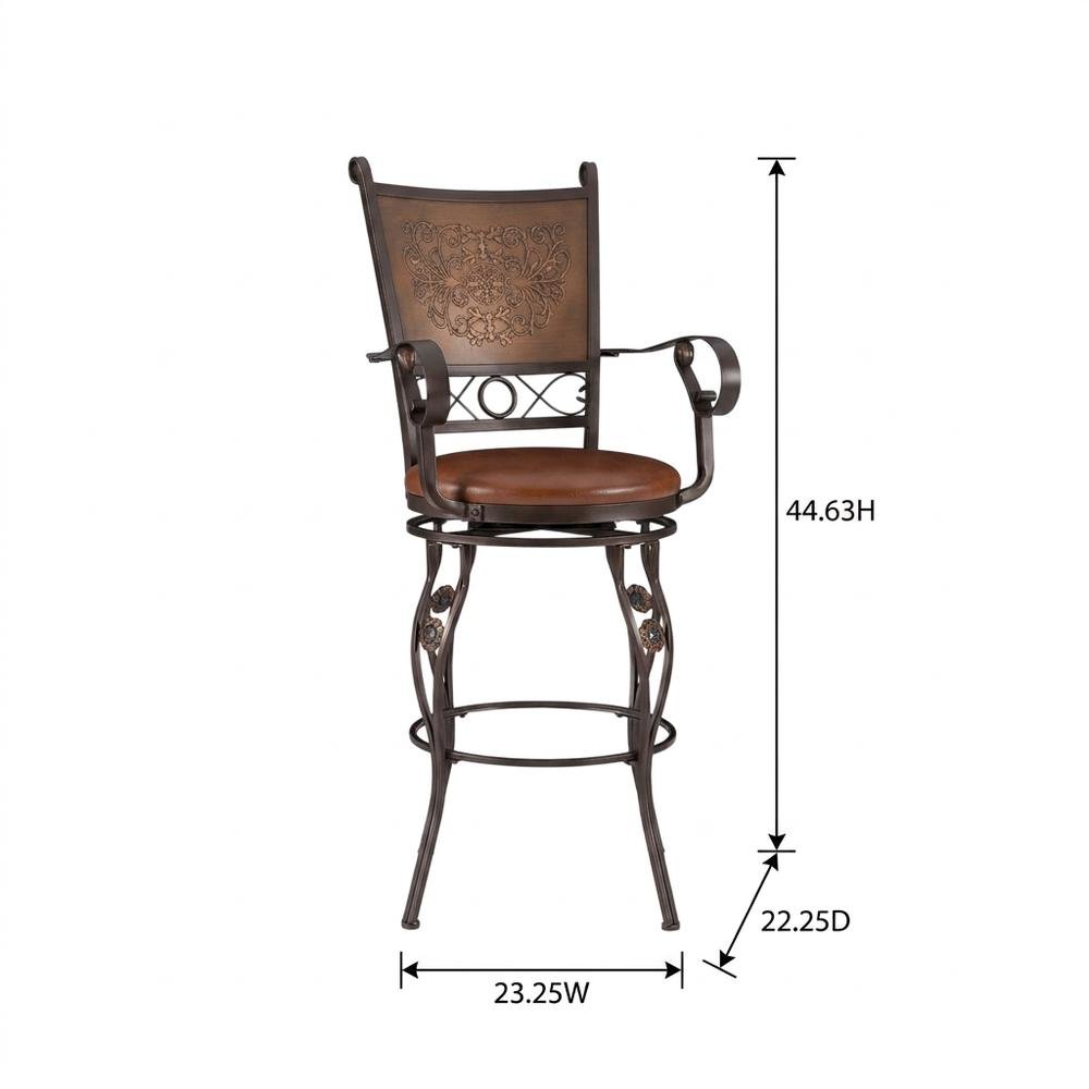 Copper Stamped Back Bar Stool with Arms in Durable Metal Construction. Picture 6