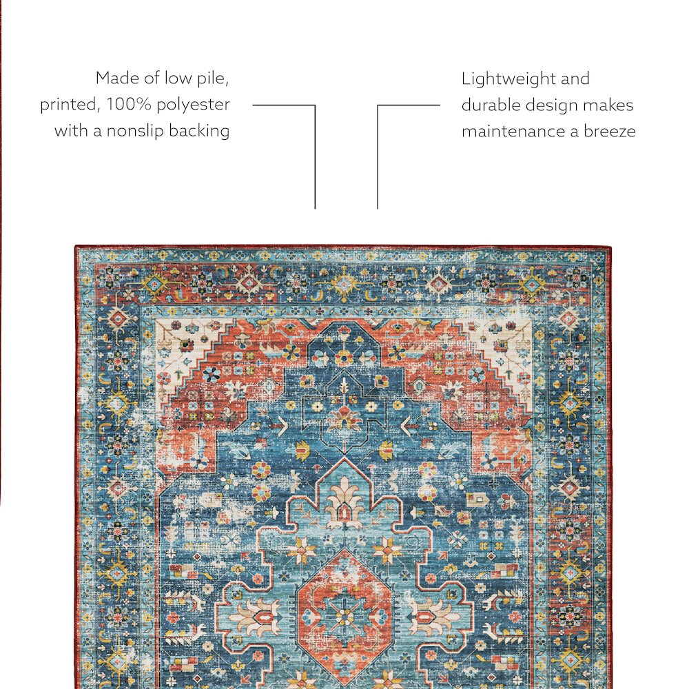 Washable Markum Teal/Rust 2x8, Rug. Picture 5
