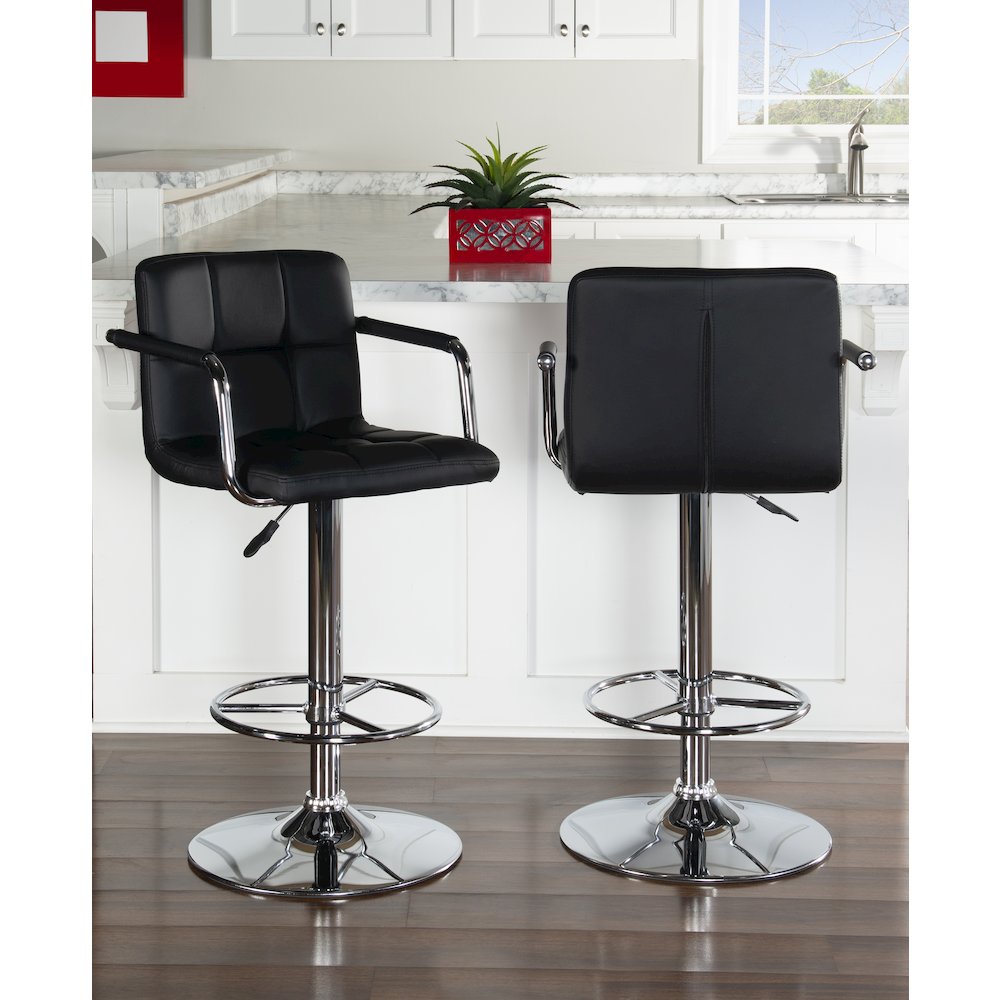 Black and Chrome Quilted Barstool. Picture 5