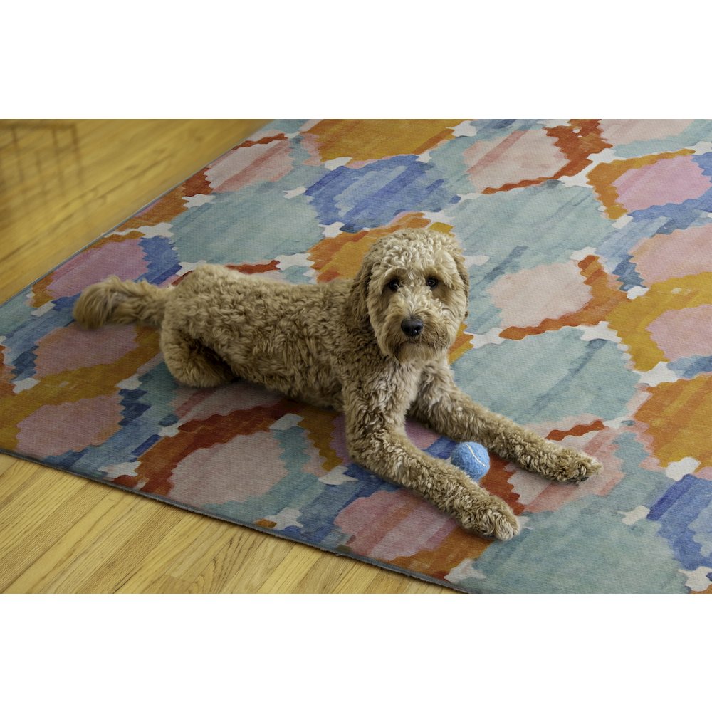Outdoor Washable Panama Aqua & Orange 7' X 9', Rug. Picture 2
