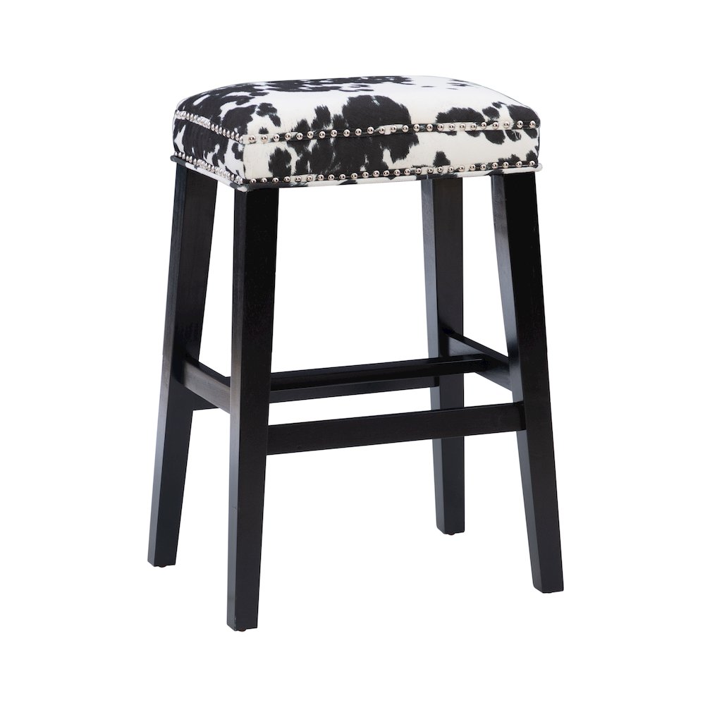 Walt Black Cow Print Bar Stool. Picture 1