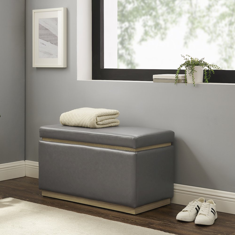 Blanche Rectangle Ottoman Grey Pu. Picture 2