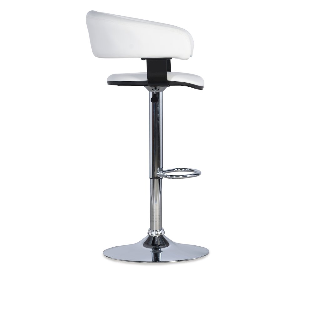 White Faux Leather Barrel & Chrome Adjustable Height Bar Stool. Picture 5