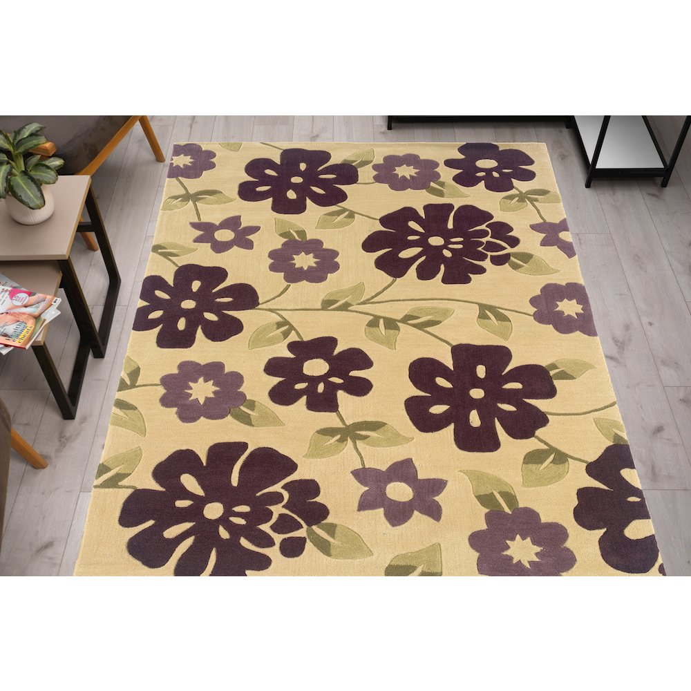 Trio Flowers Cream & Purple 5x7, Rug. Picture 1