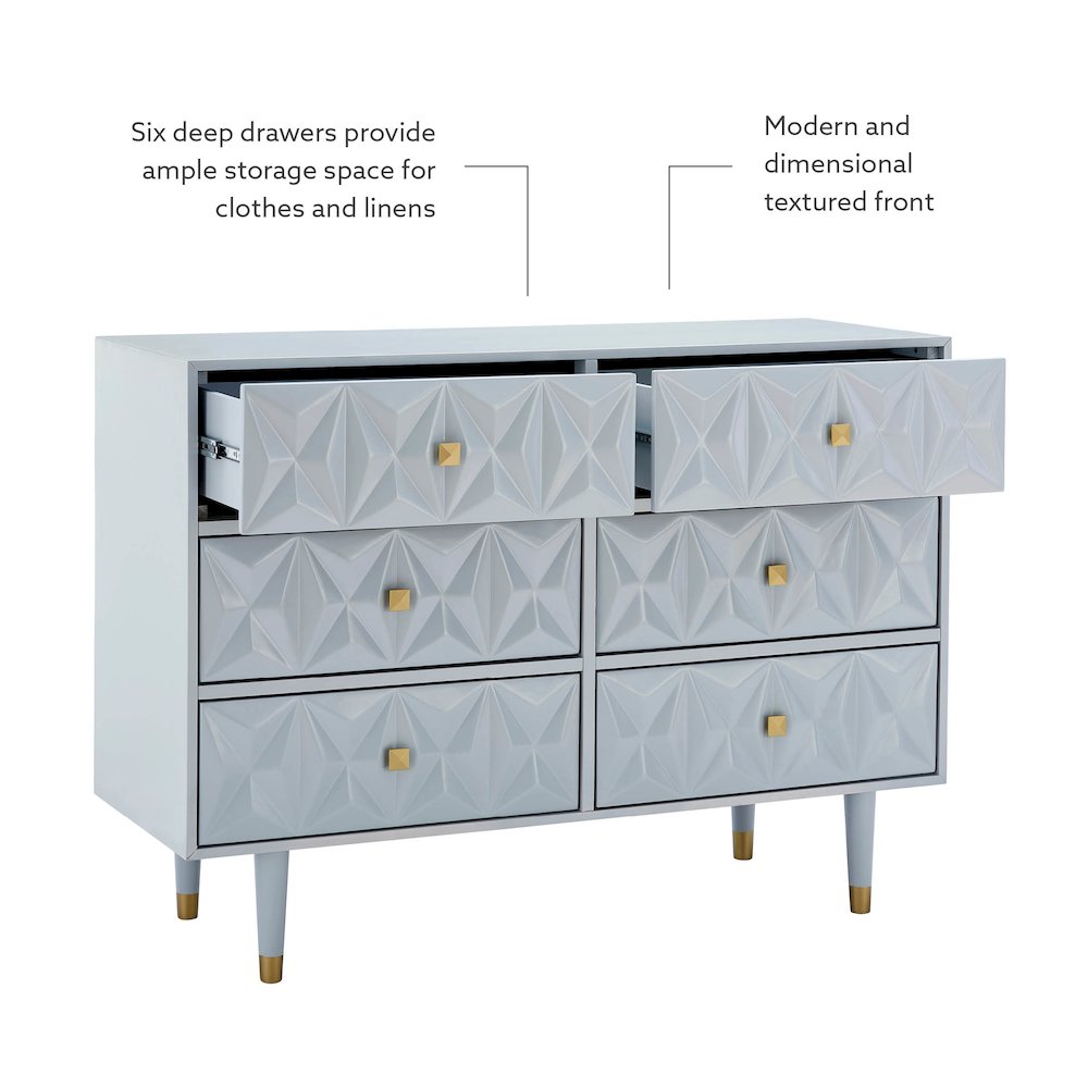 Six Drawer Geo Texture Dresser Grey. Picture 11