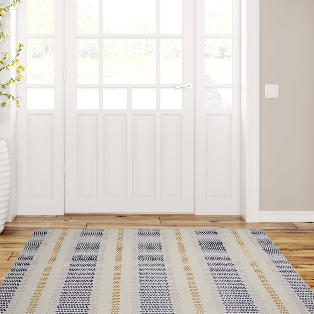 Outdoor Washable Delray Ivory & Blue 3' X 5', Rug. Picture 1