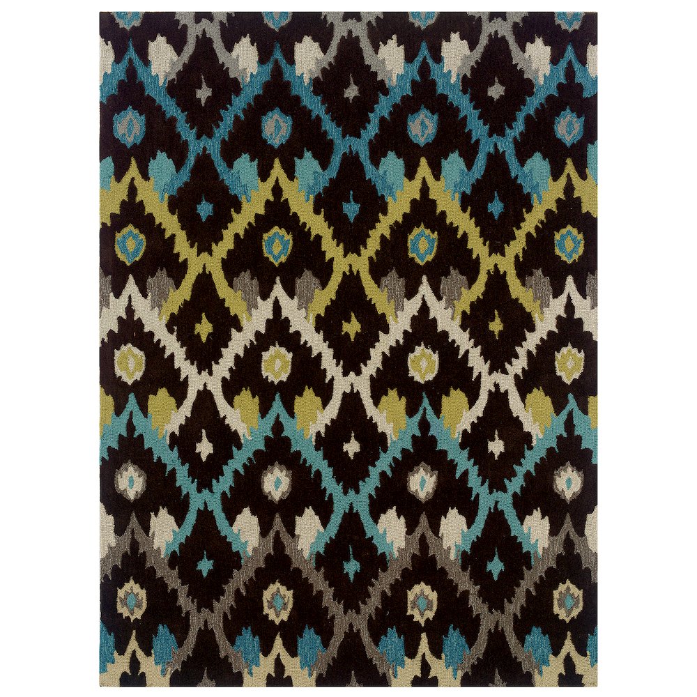 Trio Ikat Brown & Teal 5x7, Rug. Picture 1