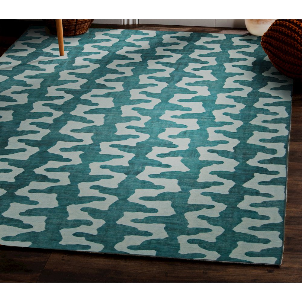 Outdoor Washable Doral Aqua & Green 5' X7', Rug. Picture 1