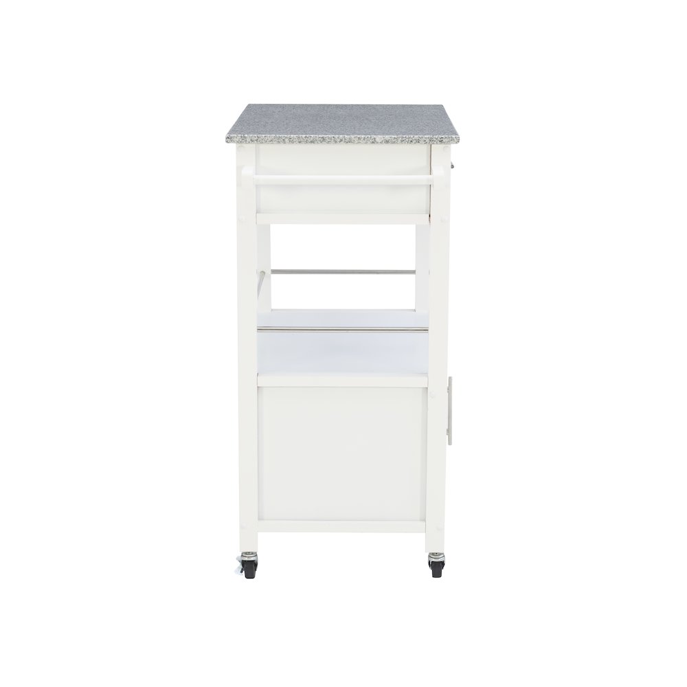 Cameron White Kitchen Cart With Granite Top. Picture 7