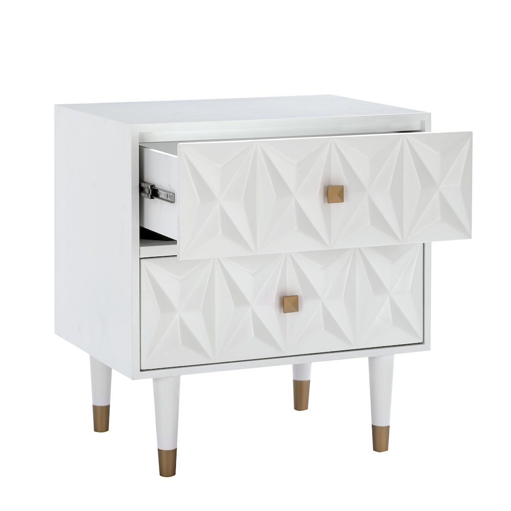 Two Drawer Geo Texture Nightstand White. Picture 1