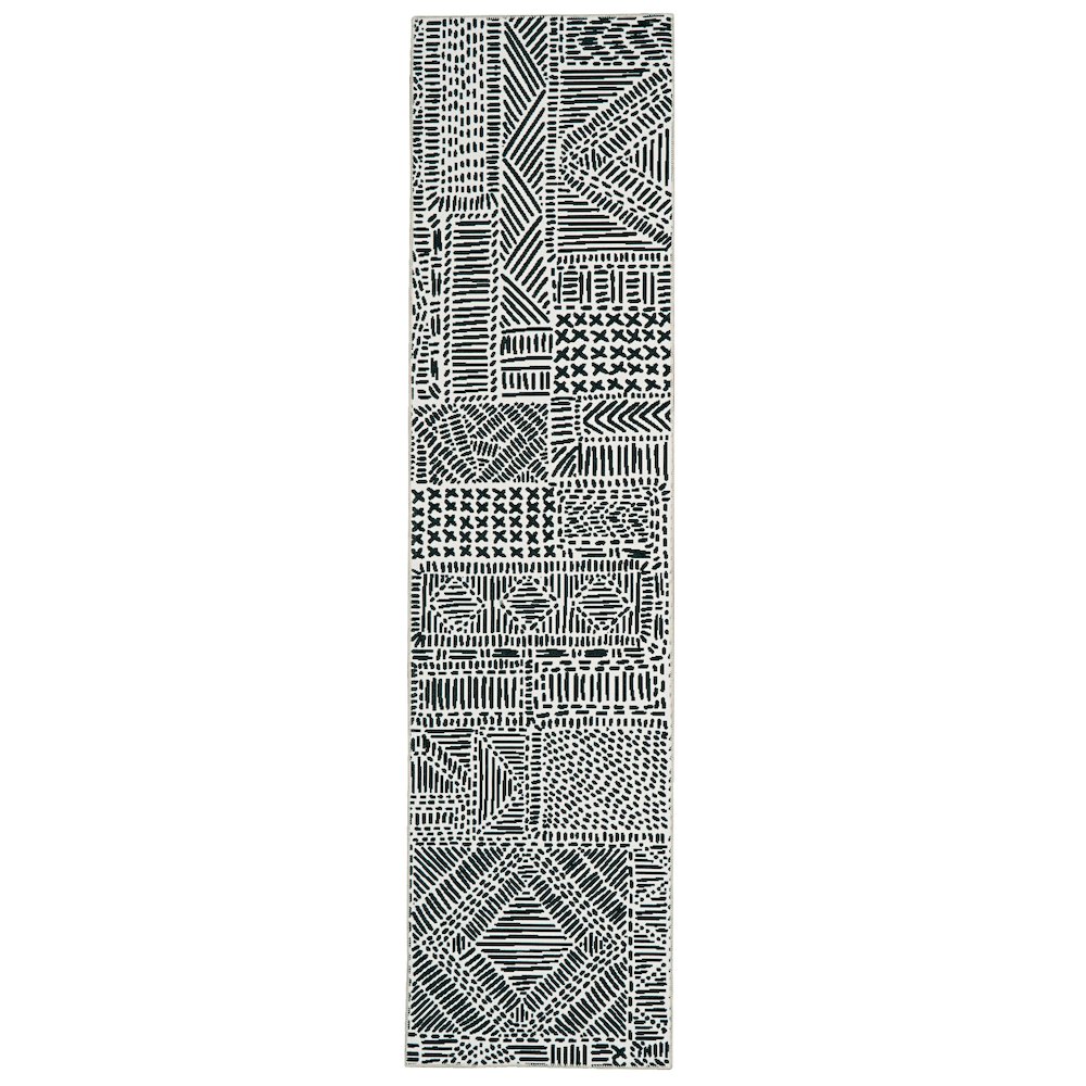 Washable Cayden Ivory/Black 2x8, Rug. Picture 1