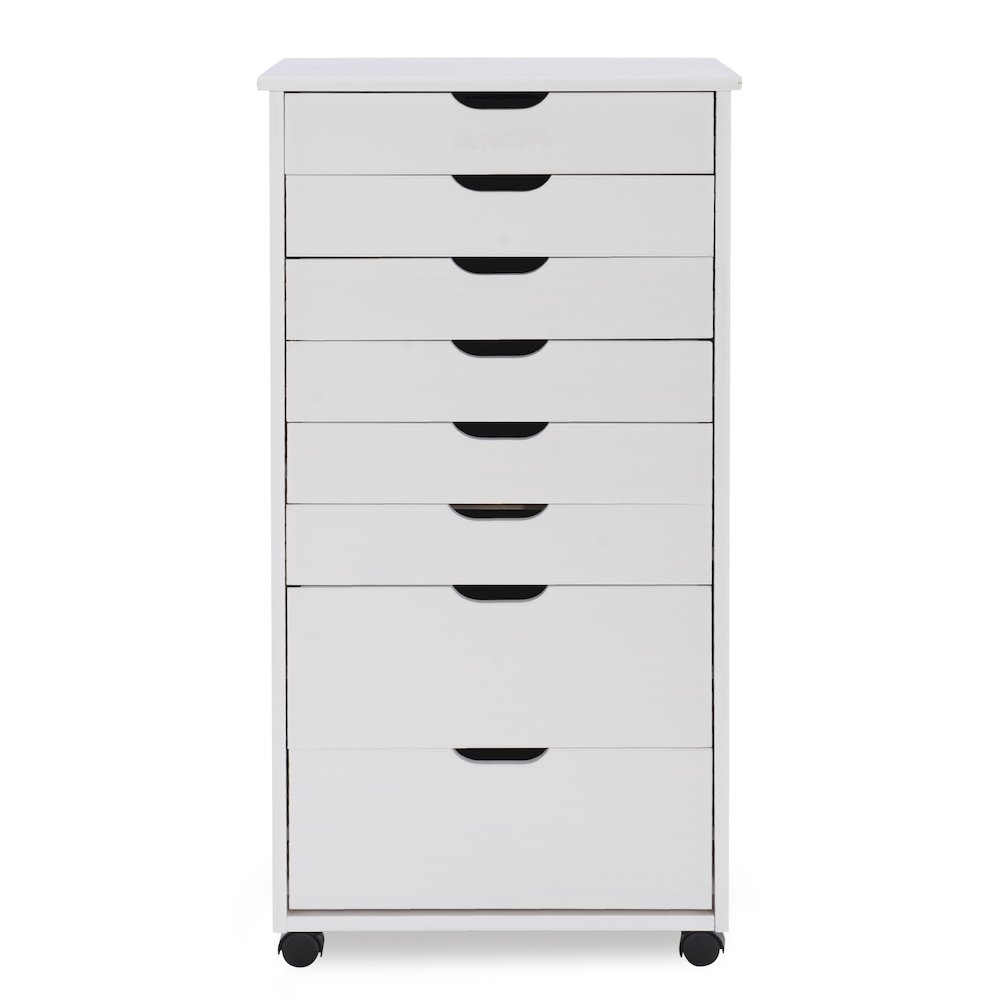 Cary Eight Drawer Rolling Storage Cart, White Wash. Picture 2