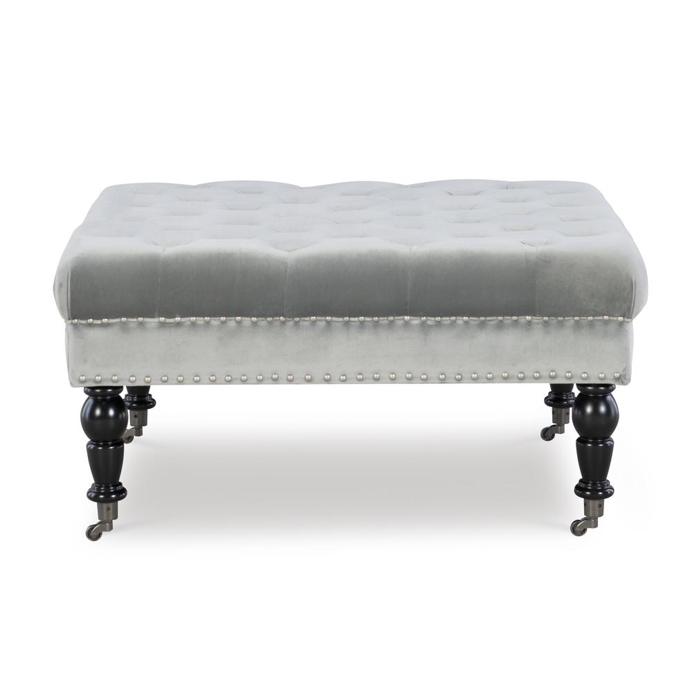 Isabelle Gray Velvet Square Tufted Ottoman. Picture 2