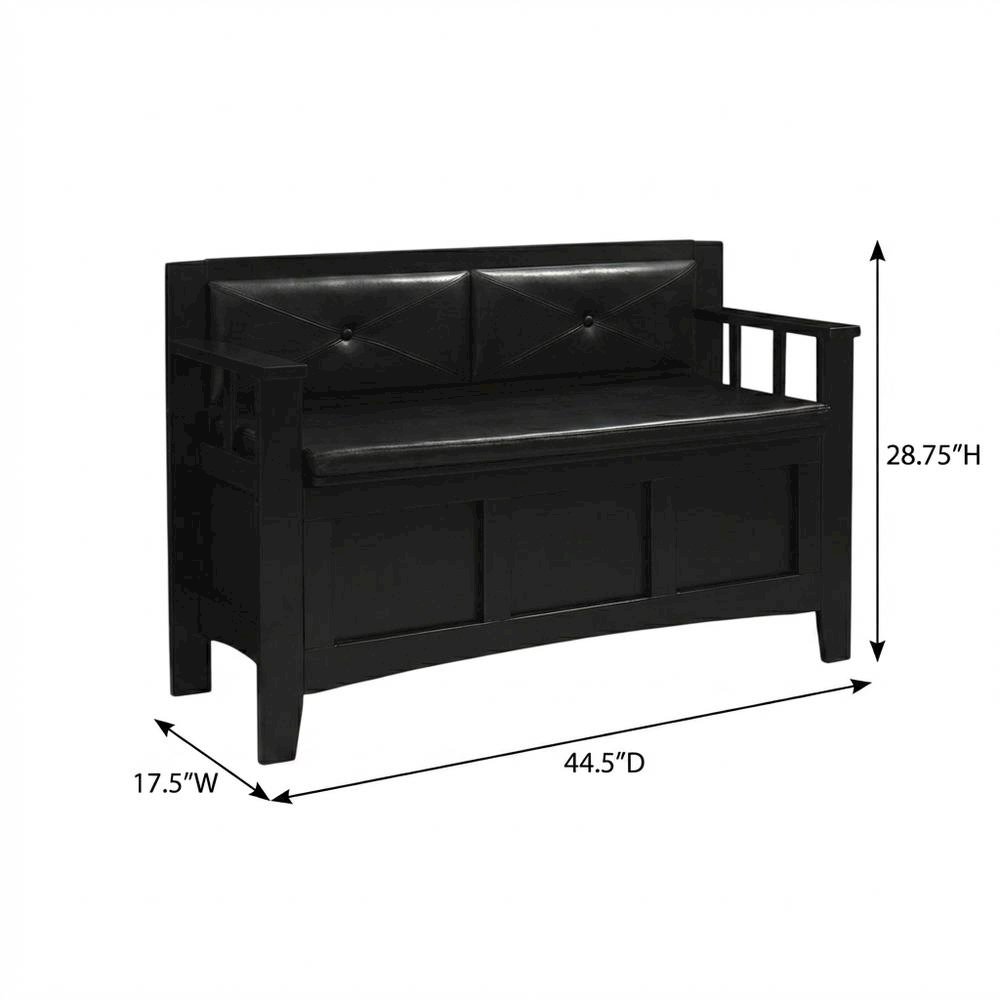 Padded Bench in Black Faux Leather with Wooden Frame and Cushioned Seat. Picture 3