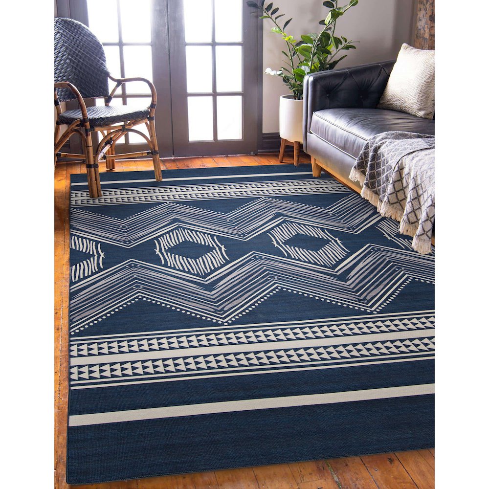 Outdoor Washable Boynton Navy & Ivory 5' X7', Rug. Picture 1