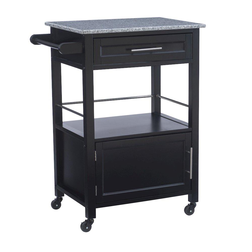 Mitchell Black Kitchen Cart With Granite Top. Picture 9