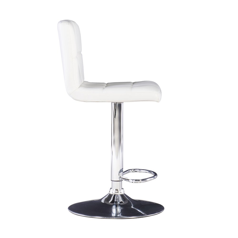 White Quilted Faux Leather & Chrome Adjustable Height Bar Stool. Picture 8