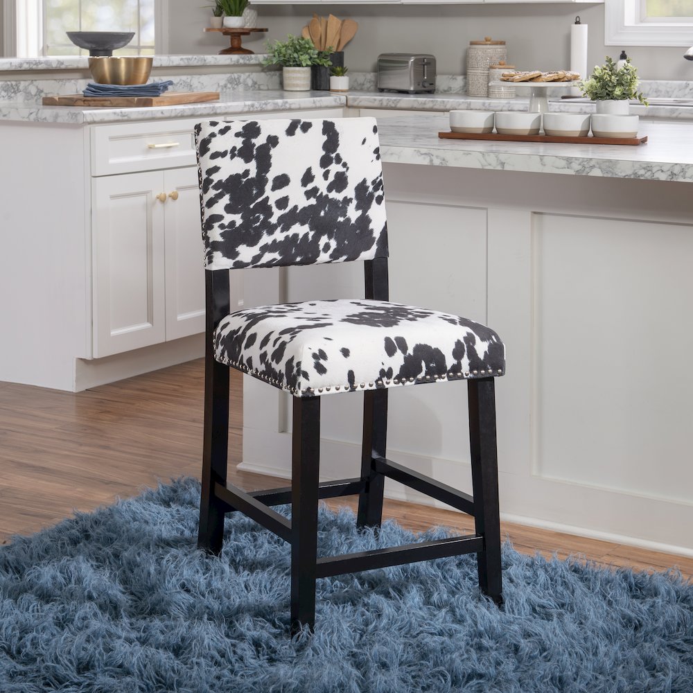 Corey Black Cow Print Counter Stool. Picture 3