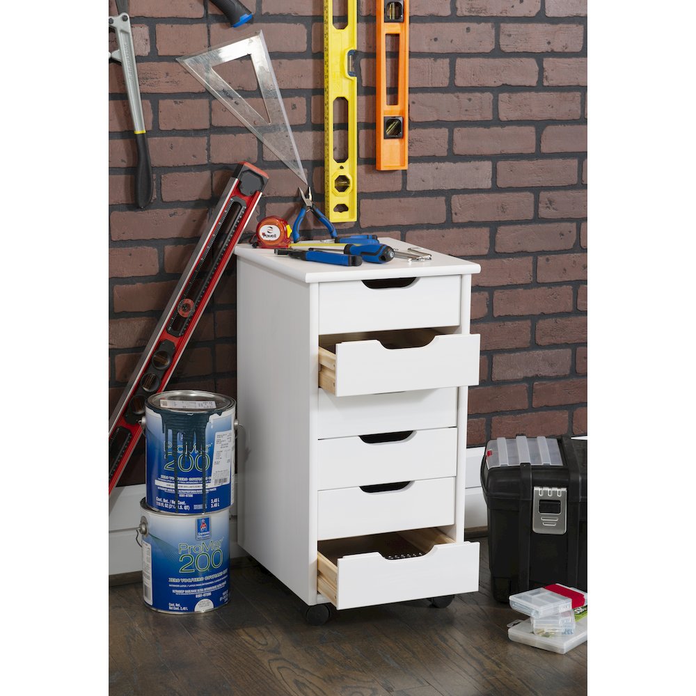 Cary Six Drawer Rolling Storage Cart, White Wash. Picture 5