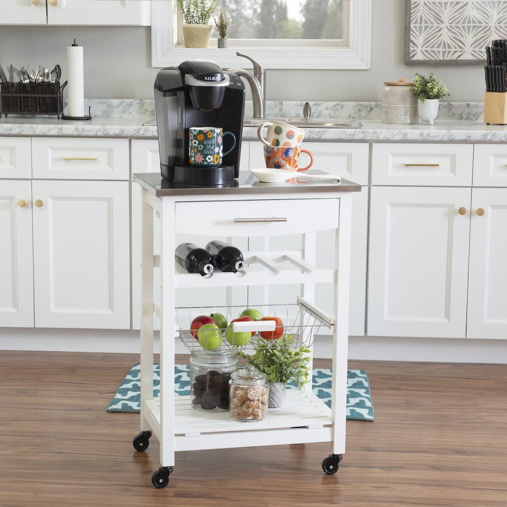 Clarke White Kitchen Cart. Picture 3