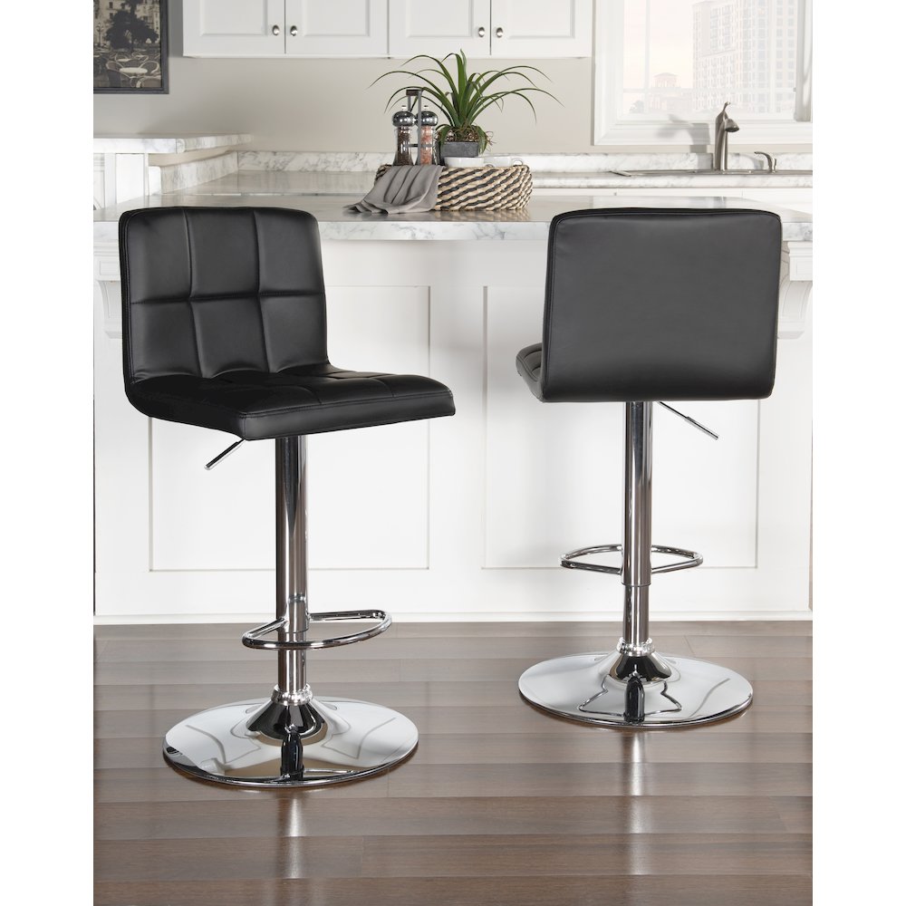 Black Quilted Faux Leather & Chrome Adjustable Height Bar Stool. Picture 5