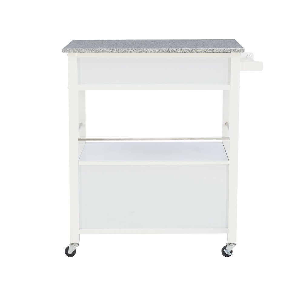 Cameron White Kitchen Cart With Granite Top. Picture 10