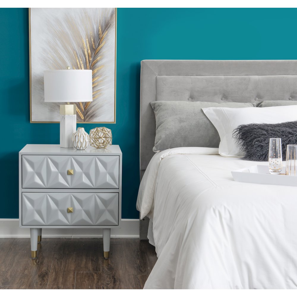 Two Drawer Geo Texture Nightstand Grey. Picture 5