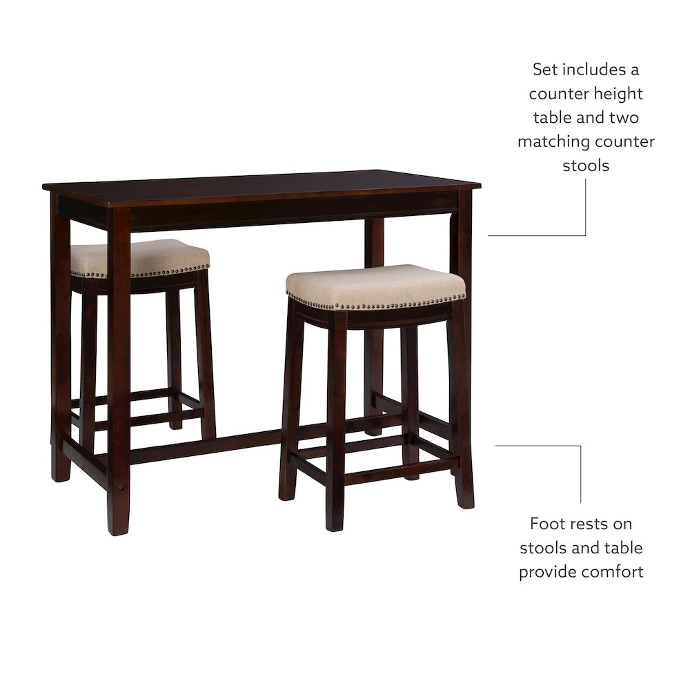 Claridge 3Pc Counter Set Walnut Linen. Picture 6