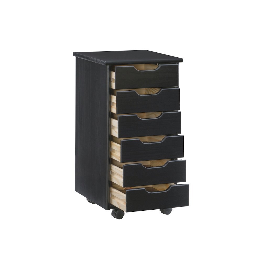 Cary Black Six Drawer Rolling Storage Cart Black. Picture 1