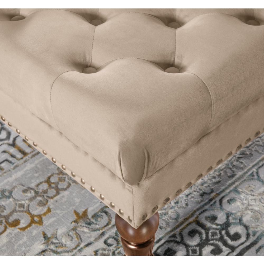 Isabelle Tan Velvet Square Tufted Ottoman. Picture 5