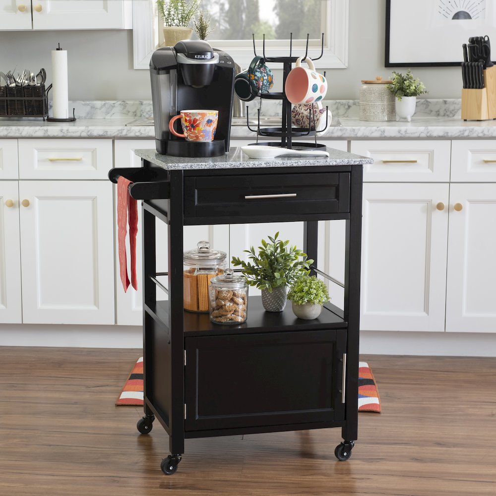 Mitchell Black Kitchen Cart With Granite Top. Picture 4