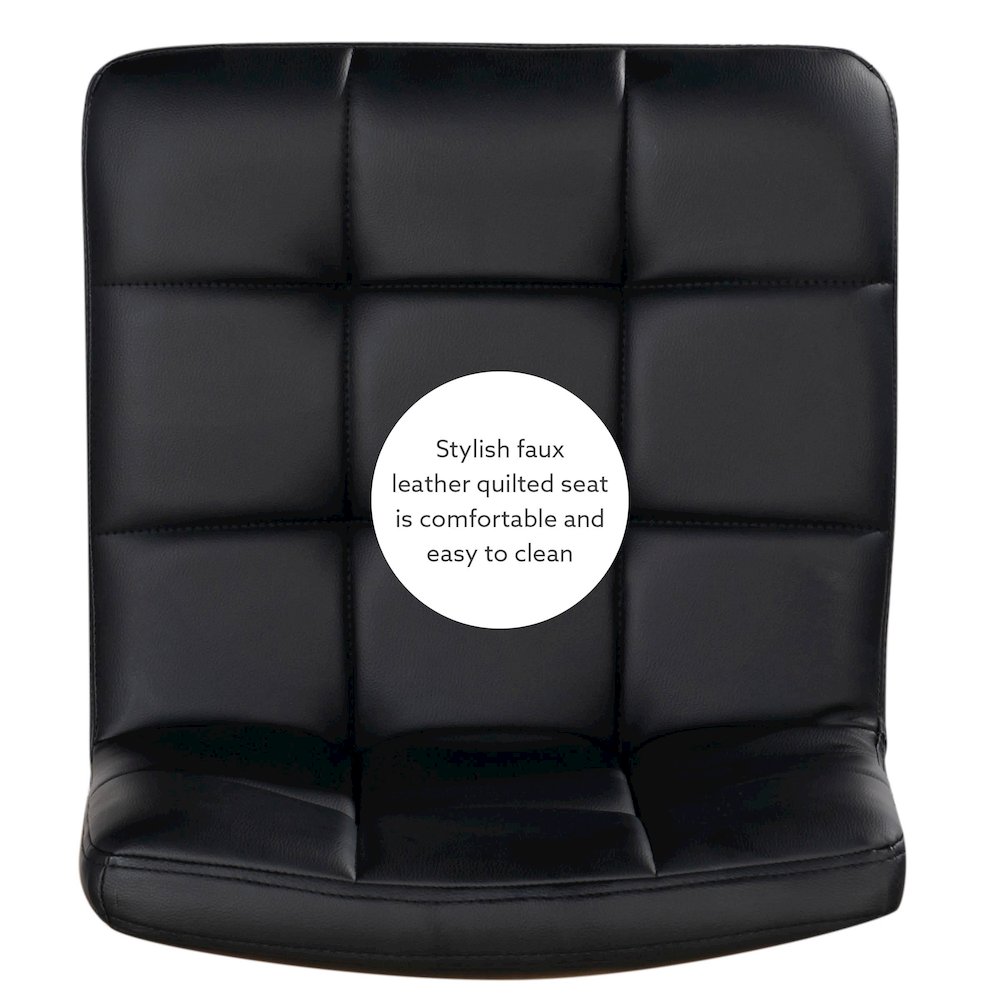 Black Quilted Faux Leather & Chrome Adjustable Height Bar Stool. Picture 14