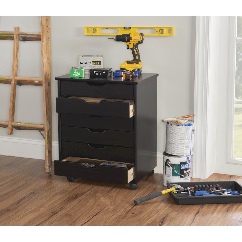 Cary Black Six Drawer Wide Rolling Storage Cart Black. Picture 4
