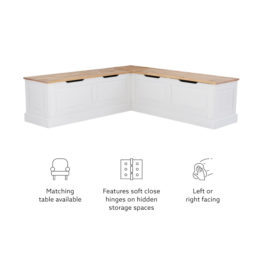 Tobin Backless Two Tone Breakfast Nook, Natural And White. Picture 16