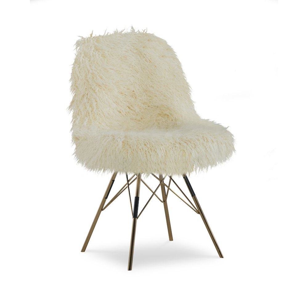 Remy Flokati Chair With Gold Metal Base. Picture 4