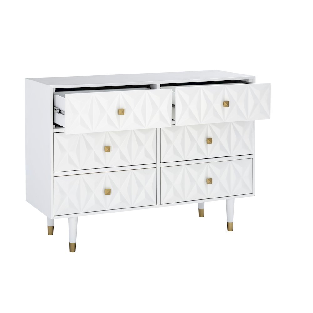 Six Drawer Geo Texture Dresser White. Picture 1