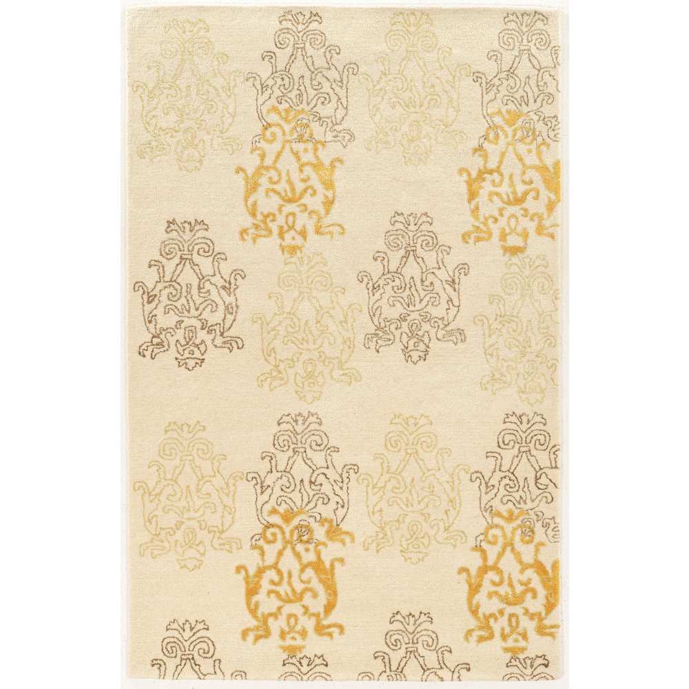 Aspire Wool Damask Ivory & Gold 8x11, Rug. Picture 1