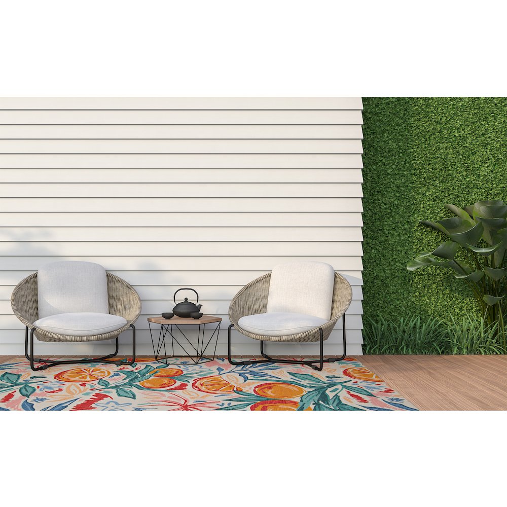 Outdoor Washable Pensacola Ivory & Orange 7' X 9', Rug. Picture 3