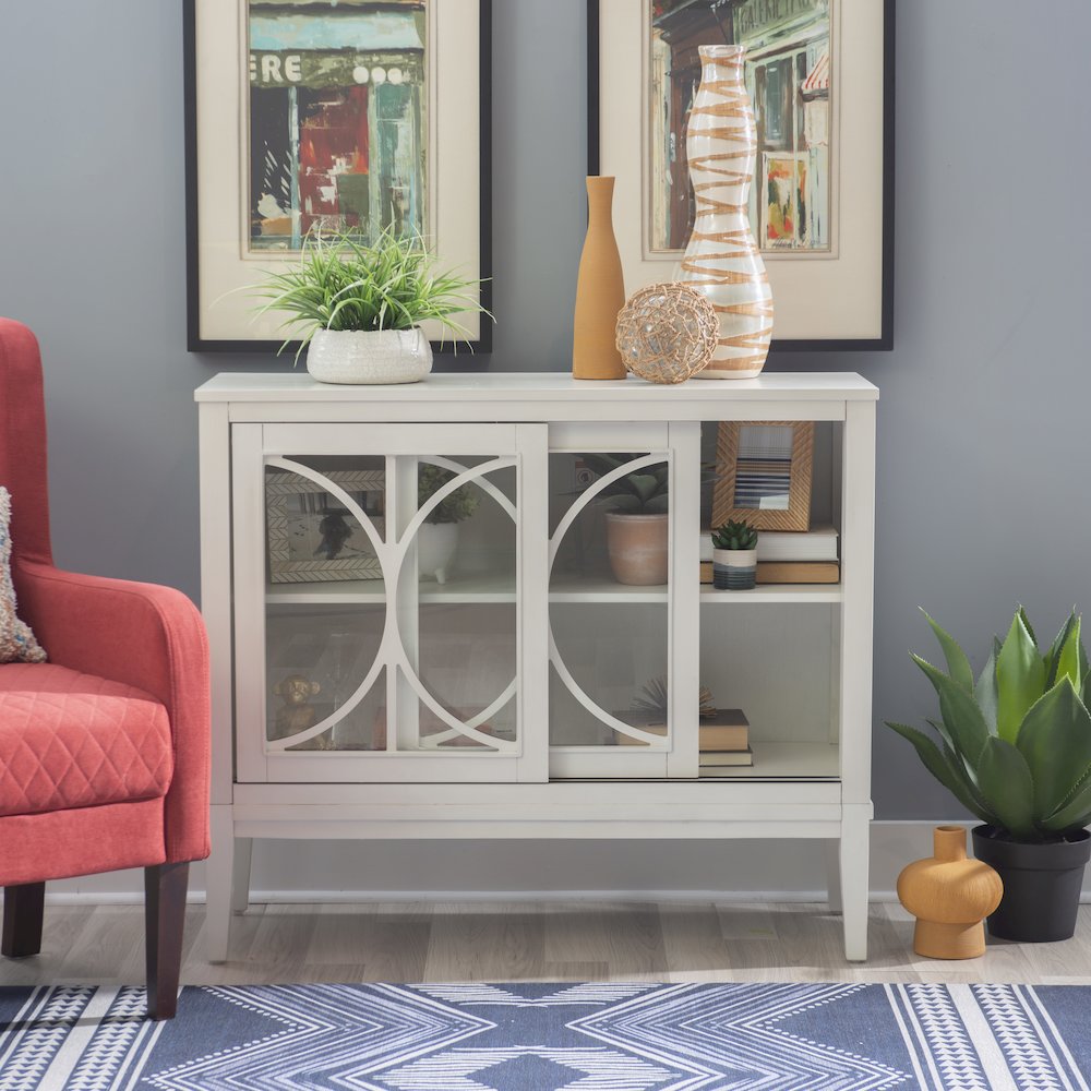 Monroe Wood 2 Sliding Door Accent Cabinet White. Picture 5