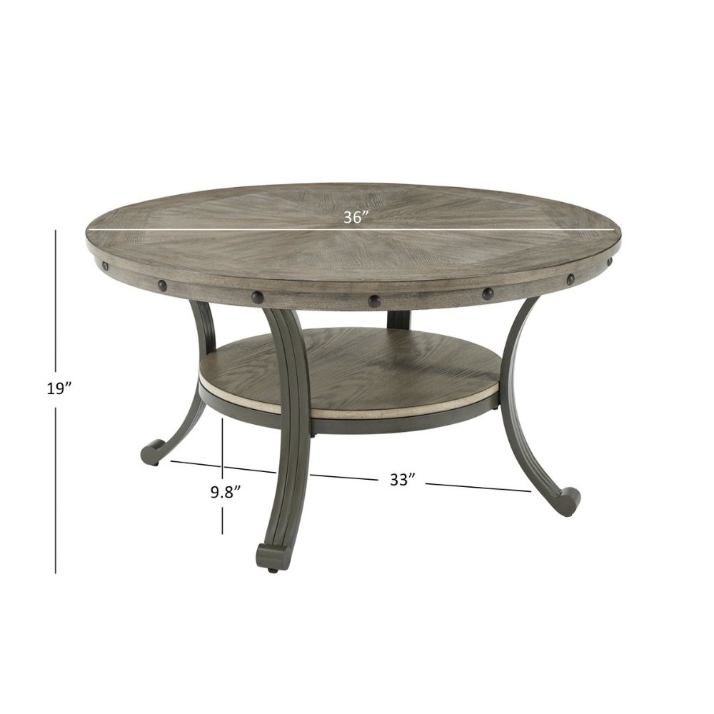 Franklin Metal and Wood Round Coffee Table Pewter. Picture 6