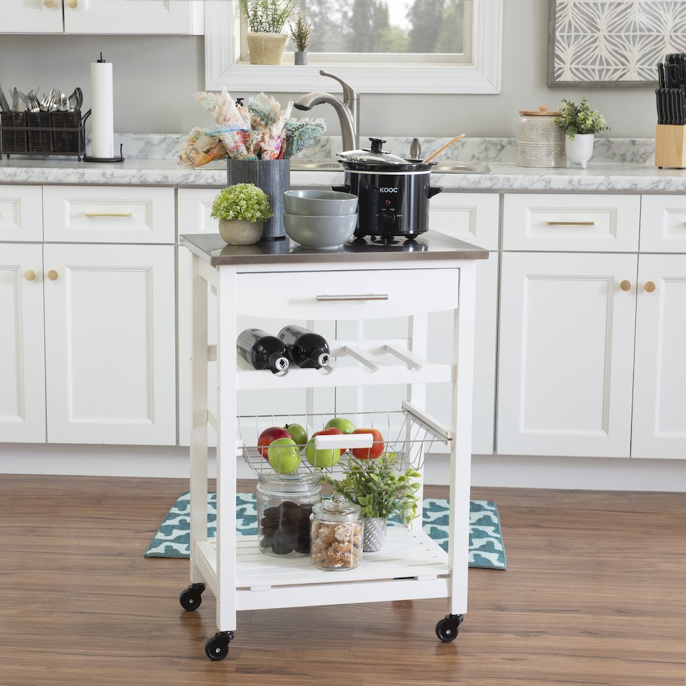 Clarke White Kitchen Cart. Picture 4