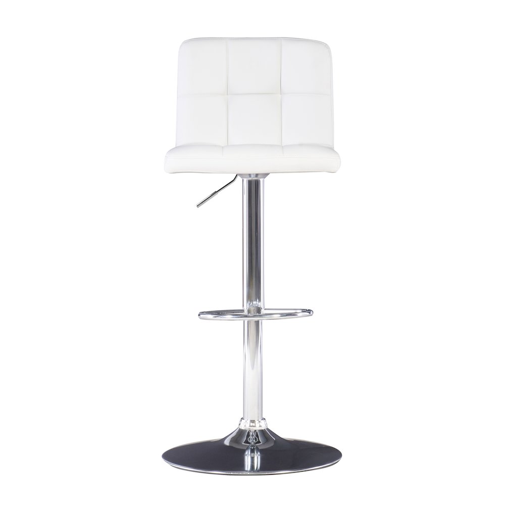 White Quilted Faux Leather & Chrome Adjustable Height Bar Stool. Picture 2