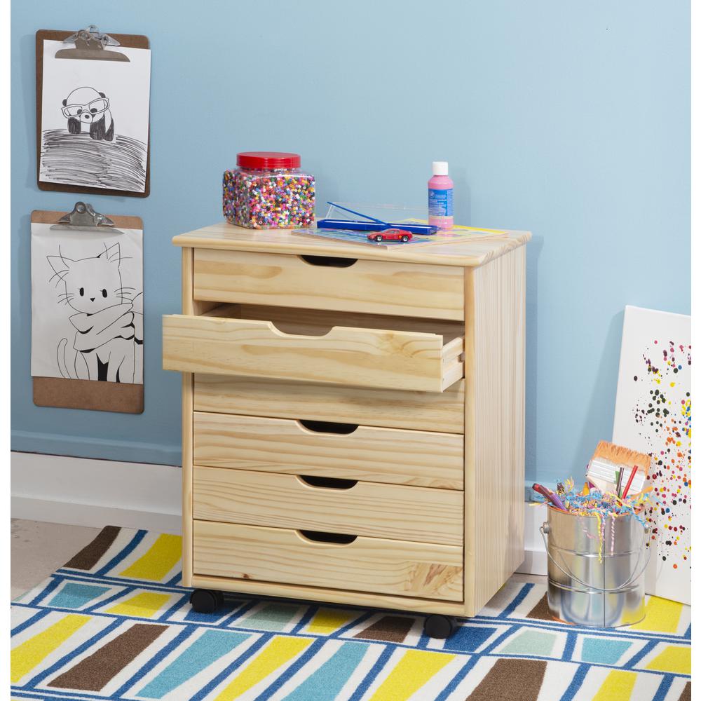 Cary Six Drawer Wide Roll Cart, Natural. Picture 11