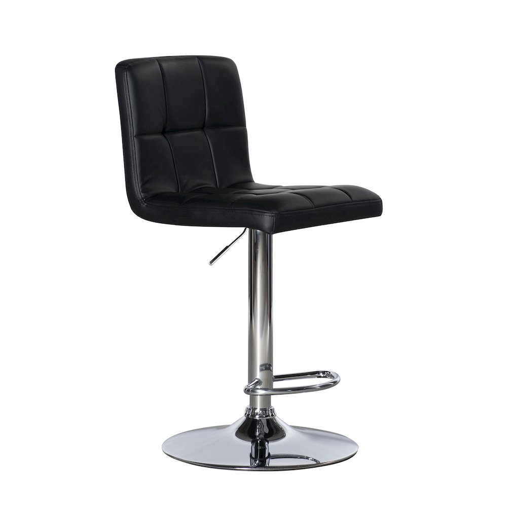 Black Quilted Faux Leather & Chrome Adjustable Height Bar Stool. Picture 1