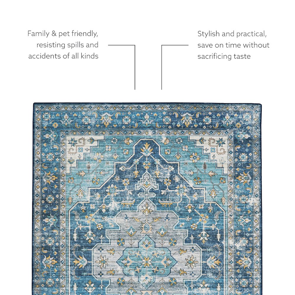 Washable Sariah Teal/Ivory 2x8, Rug. Picture 3
