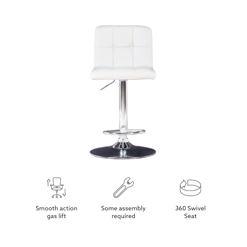White Quilted Faux Leather & Chrome Adjustable Height Bar Stool. Picture 17