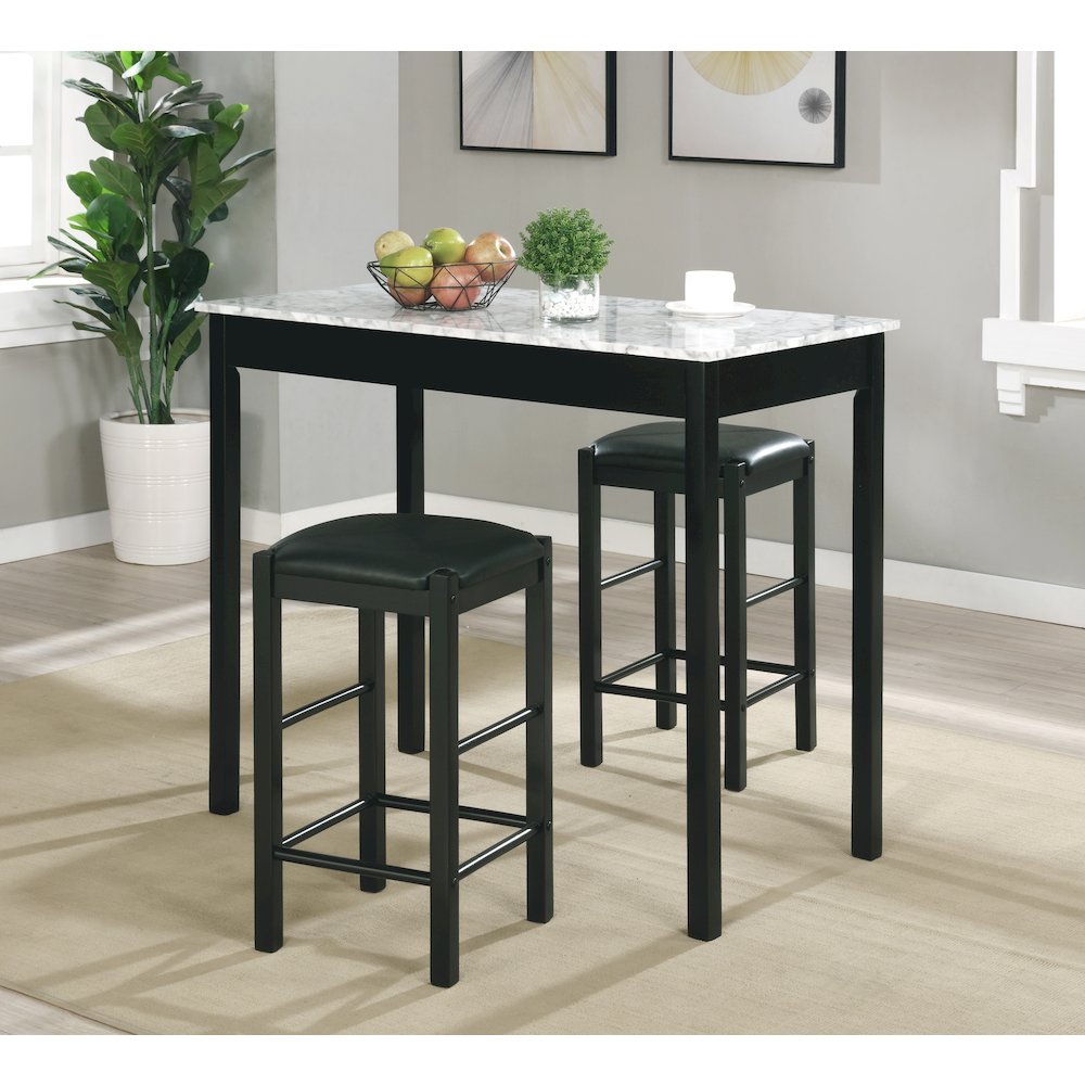 Lancer 3 Piece Tavern Set, Faux Black Marble. Picture 2